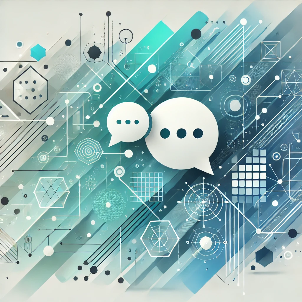 DALL·E 2024-09-01 16.24.55 - A professional chatbot service background featuring abstract geometric shapes, designed with a modern and clean aesthetic. The background uses gradien
